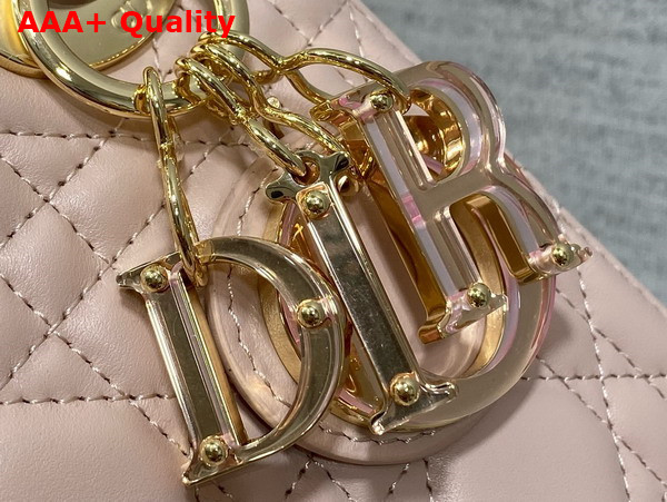Dior Mini Lady Dior Bag in Pale Pink Cannage Lambskin with Resin DIOR Charms Replica