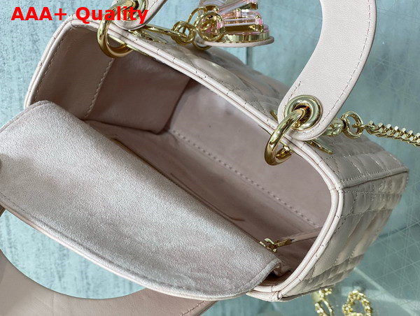 Dior Mini Lady Dior Bag in Pale Pink Cannage Lambskin with Resin DIOR Charms Replica