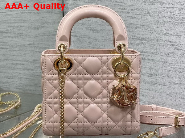 Dior Mini Lady Dior Bag in Pale Pink Cannage Lambskin with Resin DIOR Charms Replica
