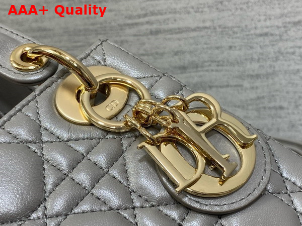 Dior Mini Lady Dior Bag in Pearl Gray Cannage Lambskin with Pale Gold Finish Metal Replica