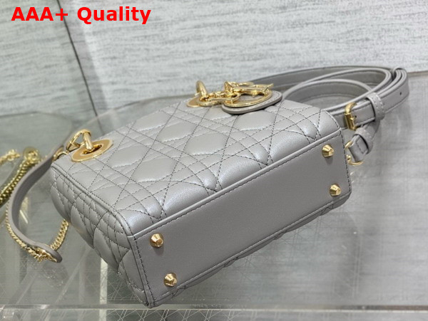 Dior Mini Lady Dior Bag in Pearl Gray Cannage Lambskin with Pale Gold Finish Metal Replica