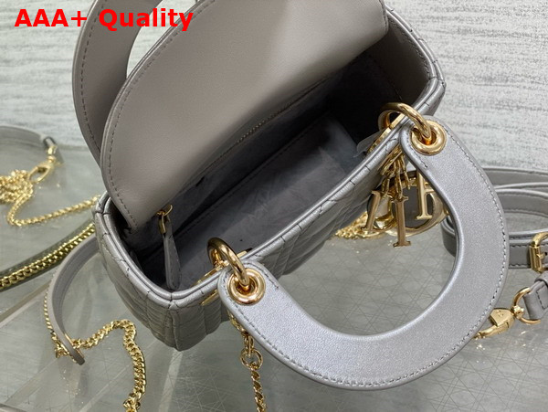 Dior Mini Lady Dior Bag in Pearl Gray Cannage Lambskin with Pale Gold Finish Metal Replica