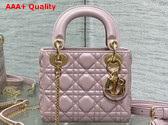 Dior Mini Lady Dior Bag in Pearl Pink Cannage Lambskin with Pale Gold Finish Metal Replica