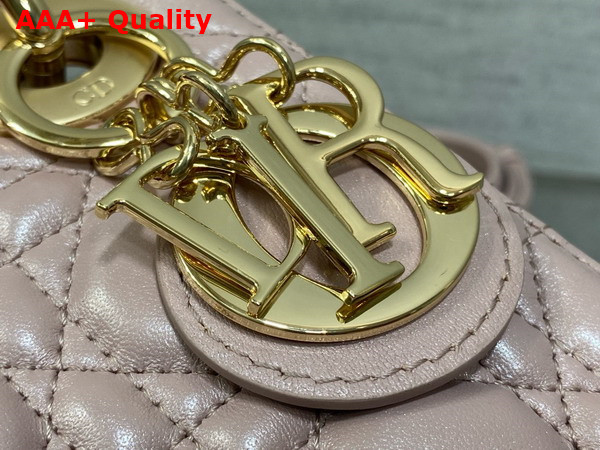 Dior Mini Lady Dior Bag in Pearl Pink Cannage Lambskin with Pale Gold Finish Metal Replica