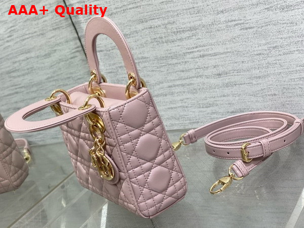 Dior Mini Lady Dior Bag in Pearl Pink Cannage Lambskin with Pale Gold Finish Metal Replica