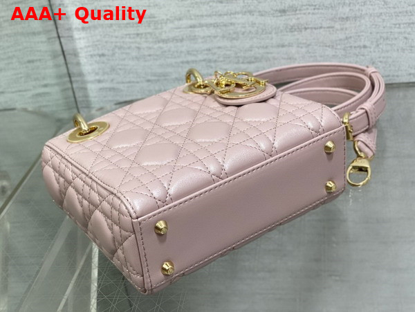 Dior Mini Lady Dior Bag in Pearl Pink Cannage Lambskin with Pale Gold Finish Metal Replica