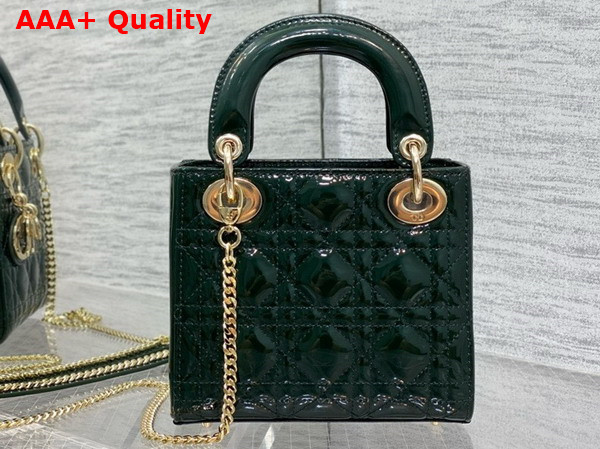 Dior Mini Lady Dior Bag in Pine Green Patent Cannage Calfskin Replica