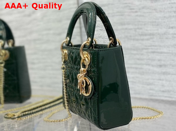 Dior Mini Lady Dior Bag in Pine Green Patent Cannage Calfskin Replica