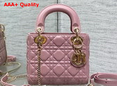 Dior Mini Lady Dior Bag in Pink Cannage Lambskin with Pale Gold Finish Metal Replica