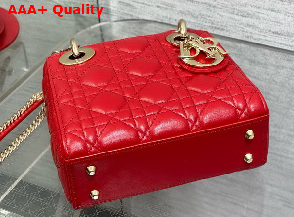 Dior Mini Lady Dior Bag in Red Cannage Lambskin with Pale Gold Finish Metal Replica