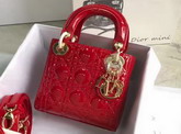 Dior Mini Lady Dior Bag in Red Patent Leather with Gold Hardware For Sale