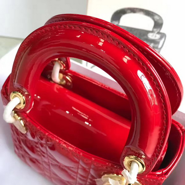 Dior Mini Lady Dior Bag in Red Patent Leather with Gold Hardware For Sale