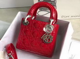 Dior Mini Lady Dior Bag in Red Patent Leather with Silver Hardware For Sale