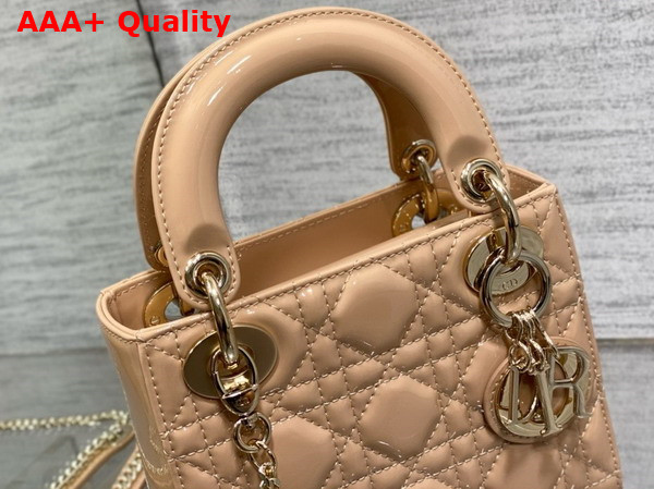 Dior Mini Lady Dior Bag in Rose Des Vents Patent Cannage Calfskin Replica