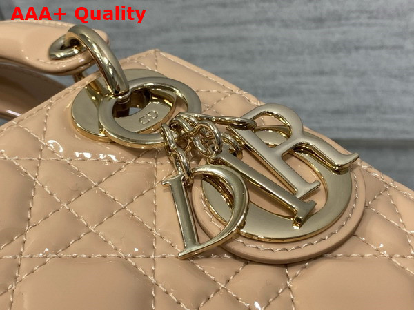 Dior Mini Lady Dior Bag in Rose Des Vents Patent Cannage Calfskin Replica