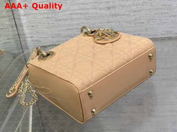 Dior Mini Lady Dior Bag in Rose Des Vents Patent Cannage Calfskin Replica