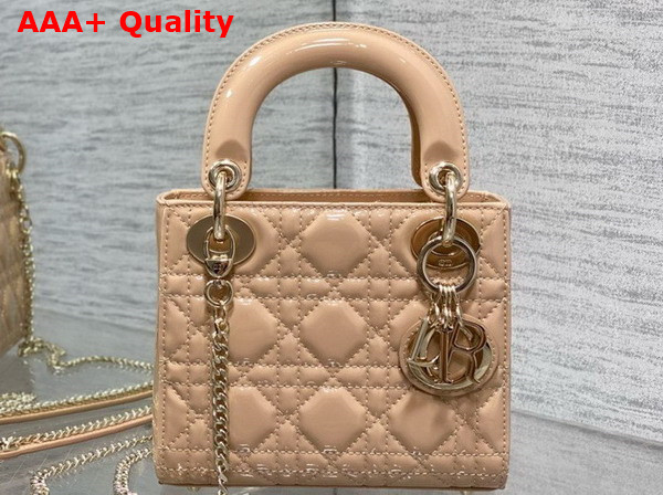 Dior Mini Lady Dior Bag in Rose Des Vents Patent Cannage Calfskin Replica