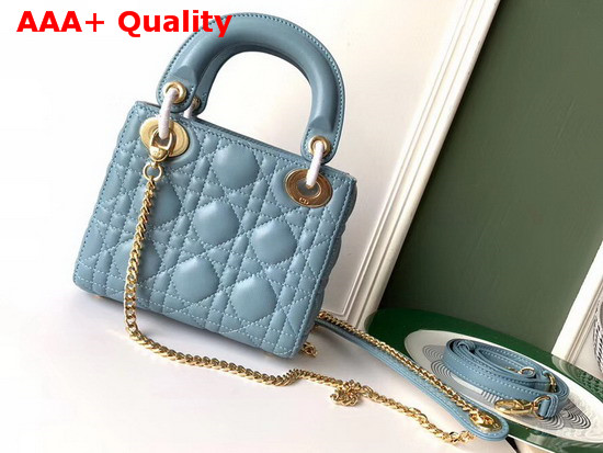 Dior Mini Lady Dior Bag in Sky Blue Lambskin with Gold Hardware Replica