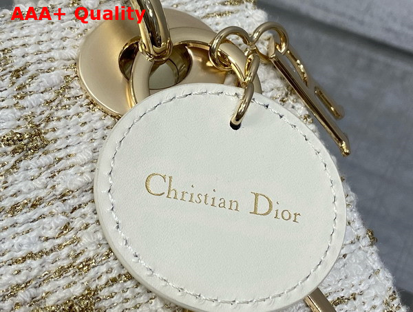 Dior Mini Lady Dior Bag in White Tweed With Cannage Motif in Gold Tone Metallic Thread Replica
