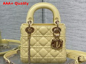Dior Mini Lady Dior Bag in Yellow Cannage Lambskin with Pale Gold Finish Metal Replica