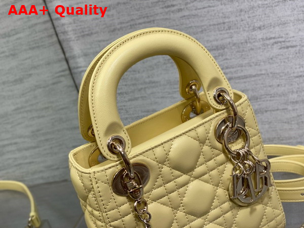Dior Mini Lady Dior Bag in Yellow Cannage Lambskin with Pale Gold Finish Metal Replica
