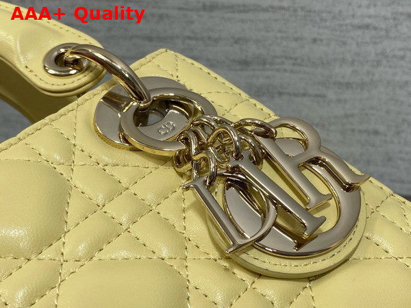 Dior Mini Lady Dior Bag in Yellow Cannage Lambskin with Pale Gold Finish Metal Replica