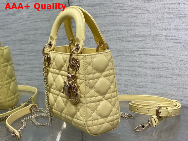 Dior Mini Lady Dior Bag in Yellow Cannage Lambskin with Pale Gold Finish Metal Replica