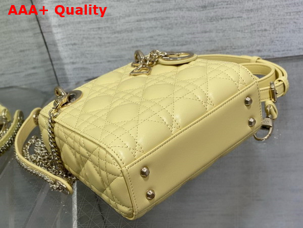 Dior Mini Lady Dior Bag in Yellow Cannage Lambskin with Pale Gold Finish Metal Replica