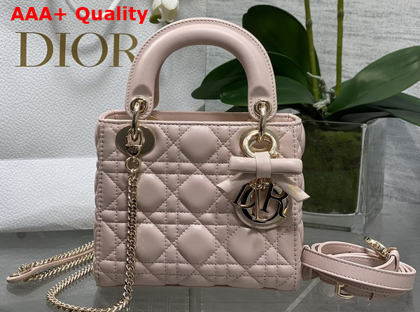 Dior Mini Lady Dior Bag with Chain Rose Soupir Cannage Lambskin Replica