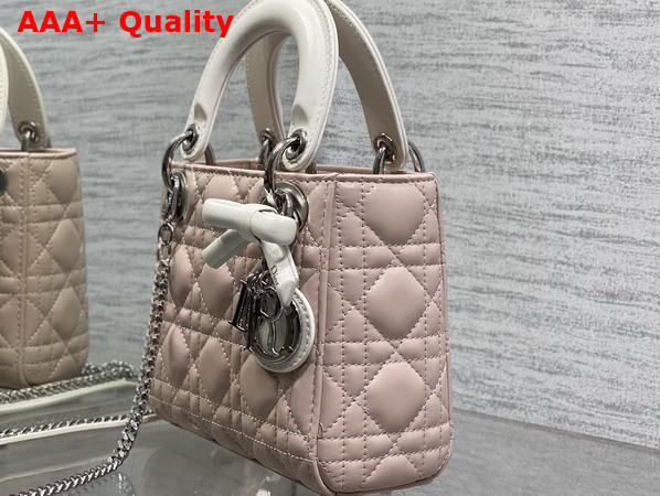 Dior Mini Lady Dior Bag with Chain Rose Soupir and Latte Cannage Lambskin Replica