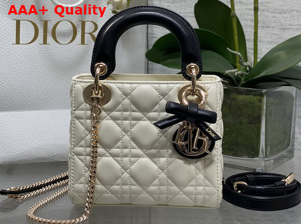Dior Mini Lady Dior Bag with Chain Two Tone Latte and Black Cannage Lambskin Replica