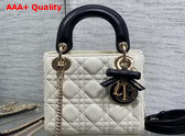 Dior Mini Lady Dior Bag with Chain Two Tone Latte and Black Cannage Lambskin Replica