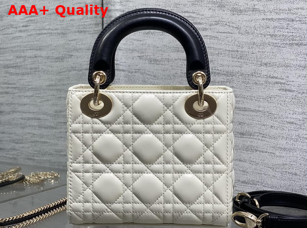 Dior Mini Lady Dior Bag with Chain Two Tone Latte and Black Cannage Lambskin Replica