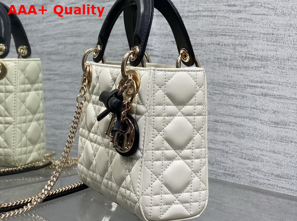 Dior Mini Lady Dior Bag with Chain Two Tone Latte and Black Cannage Lambskin Replica
