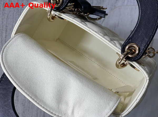 Dior Mini Lady Dior Bag with Chain Two Tone Latte and Black Cannage Lambskin Replica