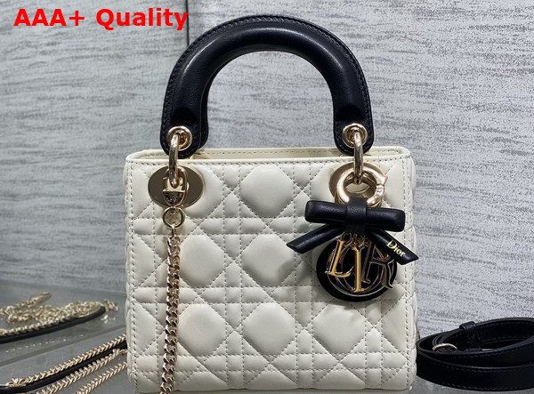 Dior Mini Lady Dior Bag with Chain Two Tone Latte and Black Cannage Lambskin Replica