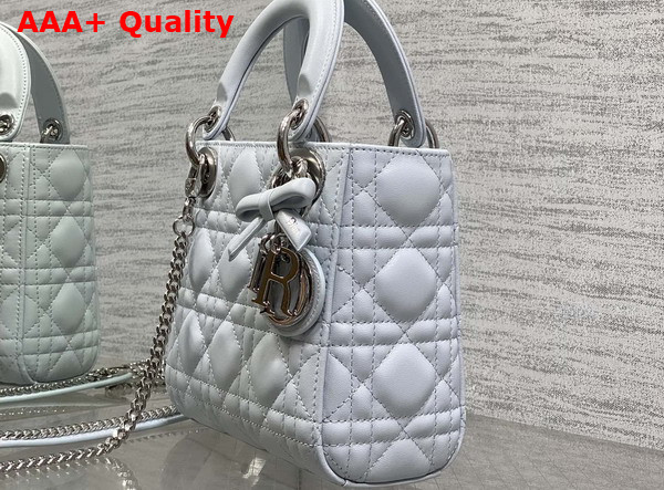 Dior Mini Lady Dior Bag with Chain in Ice Blue Cannage Lambskin Replica
