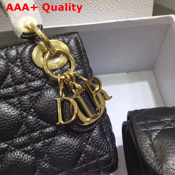 Dior Mini Lady Dior Bag with Leather Shoulder Strap Black Grained Calfskin Replica