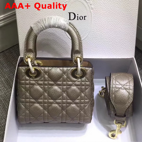Dior Mini Lady Dior Bag with Leather Shoulder Strap Metallic Gold Grained Calfskin Replica