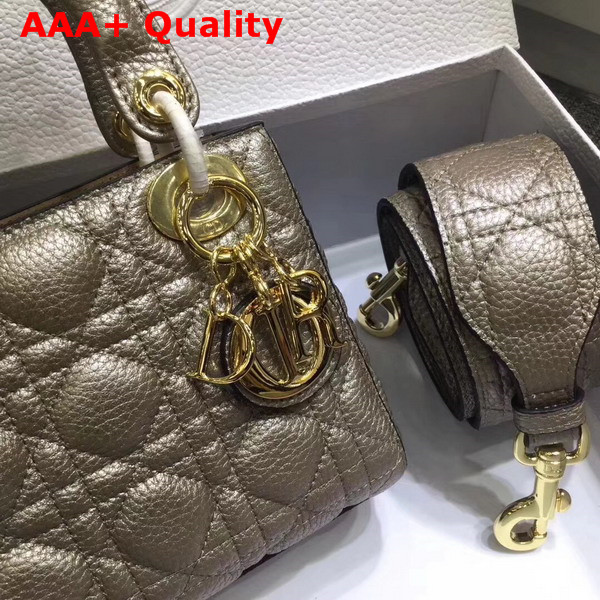 Dior Mini Lady Dior Bag with Leather Shoulder Strap Metallic Gold Grained Calfskin Replica