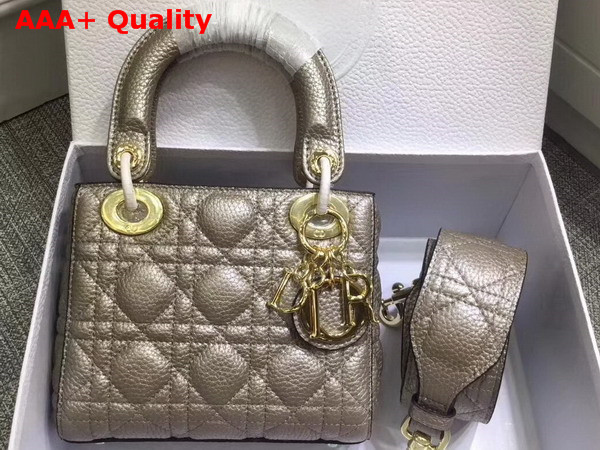 Dior Mini Lady Dior Bag with Leather Shoulder Strap Metallic Gold Grained Calfskin Replica