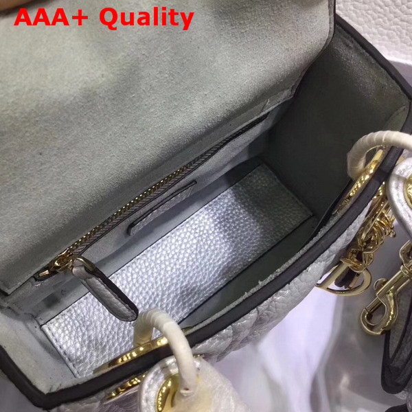 Dior Mini Lady Dior Bag with Leather Shoulder Strap Metallic Silver Grained Calfskin Replica