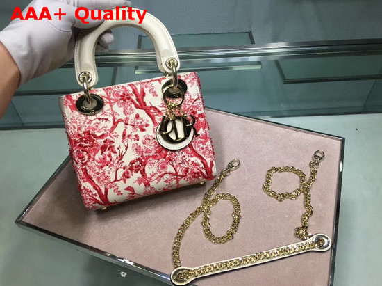 Dior Mini Lady Dior Toile De Jouy Bag White and Red Replica