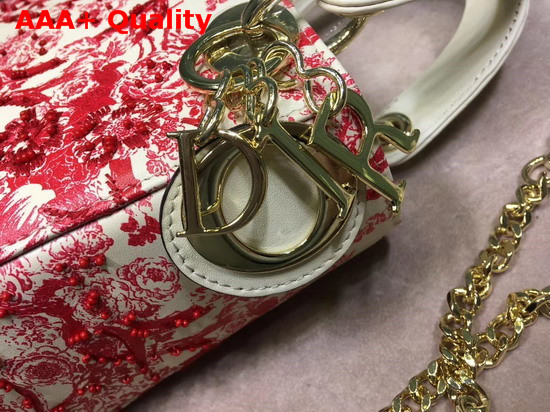Dior Mini Lady Dior Toile De Jouy Bag White and Red Replica