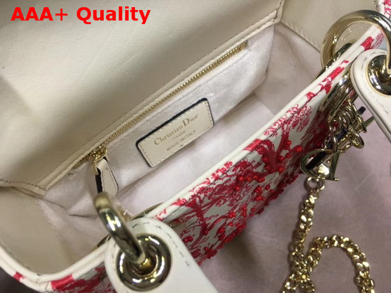 Dior Mini Lady Dior Toile De Jouy Bag White and Red Replica