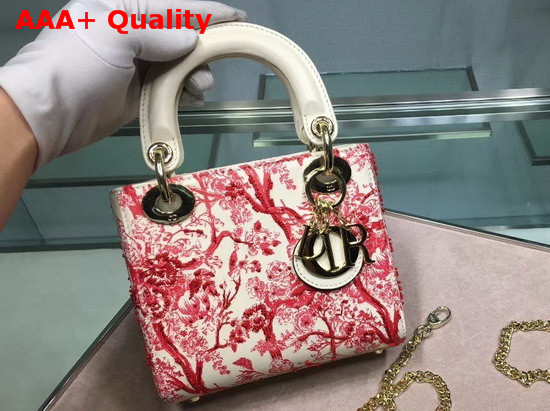 Dior Mini Lady Dior Toile De Jouy Bag White and Red Replica