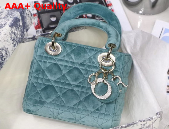Dior Mini Lady Dior Velvet Bag in Light Blue Replica