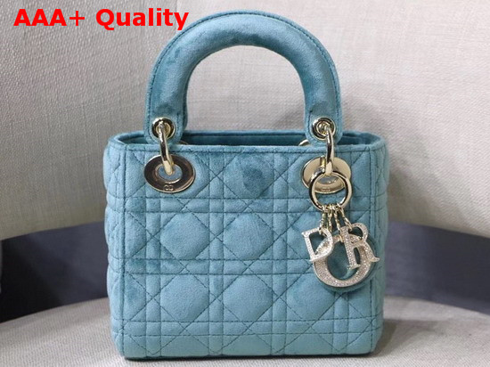 Dior Mini Lady Dior Velvet Bag in Light Blue Replica