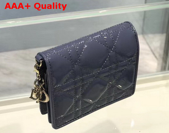 Dior Mini Lady Dior Wallet Light Blue Patent Cannage Calfskin Replica