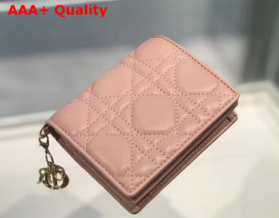 Dior Mini Lady Dior Wallet Rose Des Vents Patent Cannage Calfskin Replica